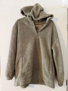 Koolaburra by Ugg Sherpa Fleece Hooded Hoodie quarter Zip Tan Sweater  Size L